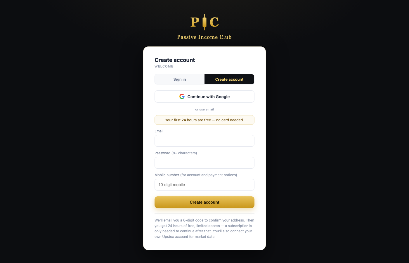 Signup page